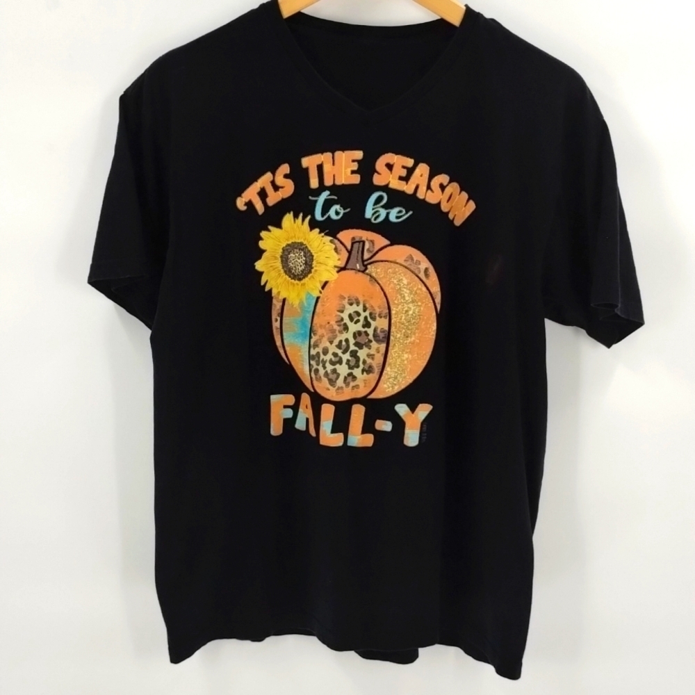 L&B Life tee pumpkin Fall black t shirt size large soft